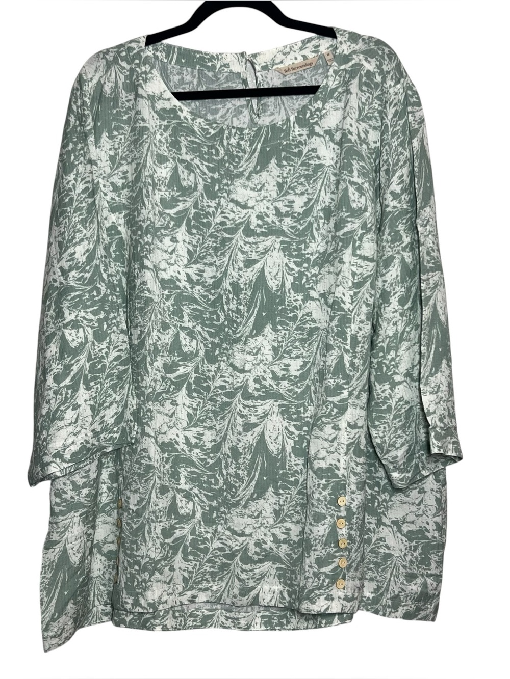 Soft Surroundings Oceo Gauze Tunic Top Green White Size 3X Coastal Beach
